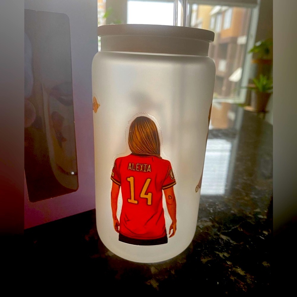 Womens Soccer Football England Spain World Cup Final Glass Cup Straw Brand New - Picture 3 of 6